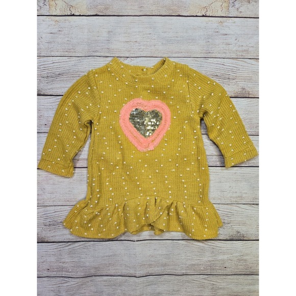 Little Lass Other - Little Lass Girl's Yellow Long Sleeve Tunic Top Sequin Heart Size 3T
